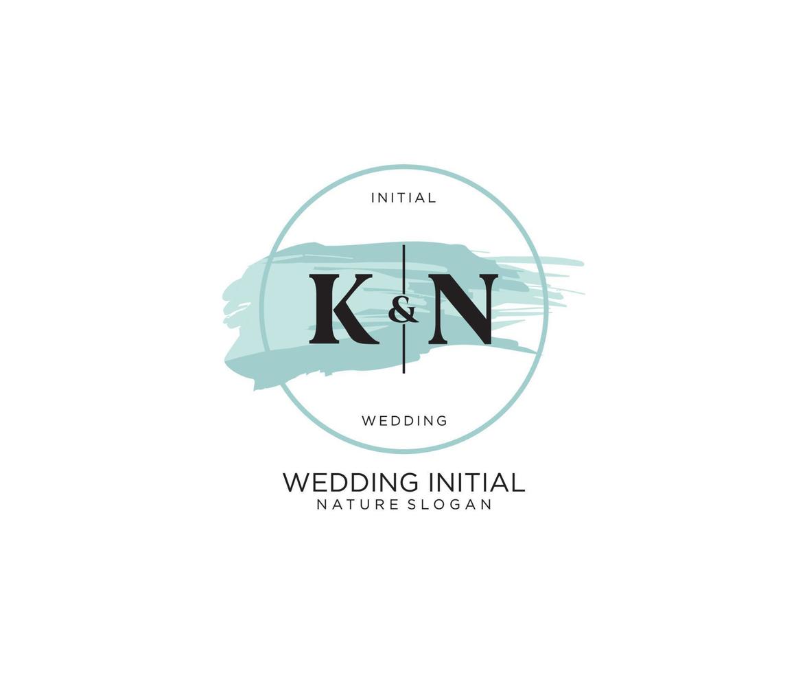 Initial KN Letter Beauty vector initial logo, handwriting logo of initial signature, wedding, fashion, jewerly, boutique, floral and botanical with creative template for any company or business.