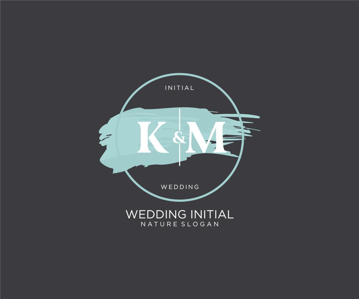 Initial KM Letter Beauty vector initial logo, handwriting logo of initial signature, wedding, fashion, jewerly, boutique, floral and botanical with creative template for any company or business.