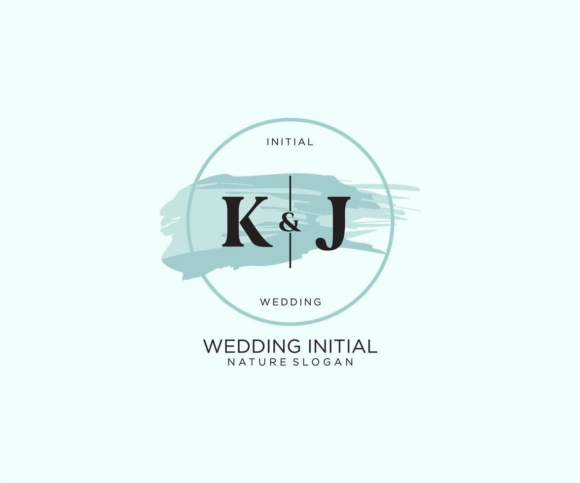 Initial KJ Letter Beauty vector initial logo, handwriting logo of initial signature, wedding, fashion, jewerly, boutique, floral and botanical with creative template for any company or business.
