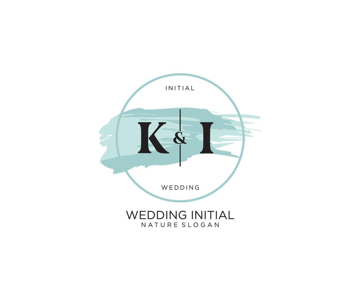 Initial KI Letter Beauty vector initial logo, handwriting logo of initial signature, wedding, fashion, jewerly, boutique, floral and botanical with creative template for any company or business.