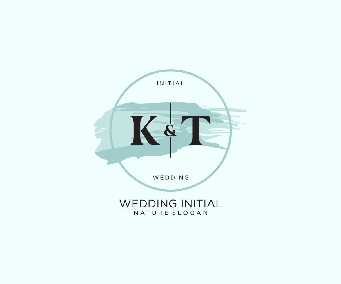 Initial KT Letter Beauty vector initial logo, handwriting logo of initial signature, wedding, fashion, jewerly, boutique, floral and botanical with creative template for any company or business.
