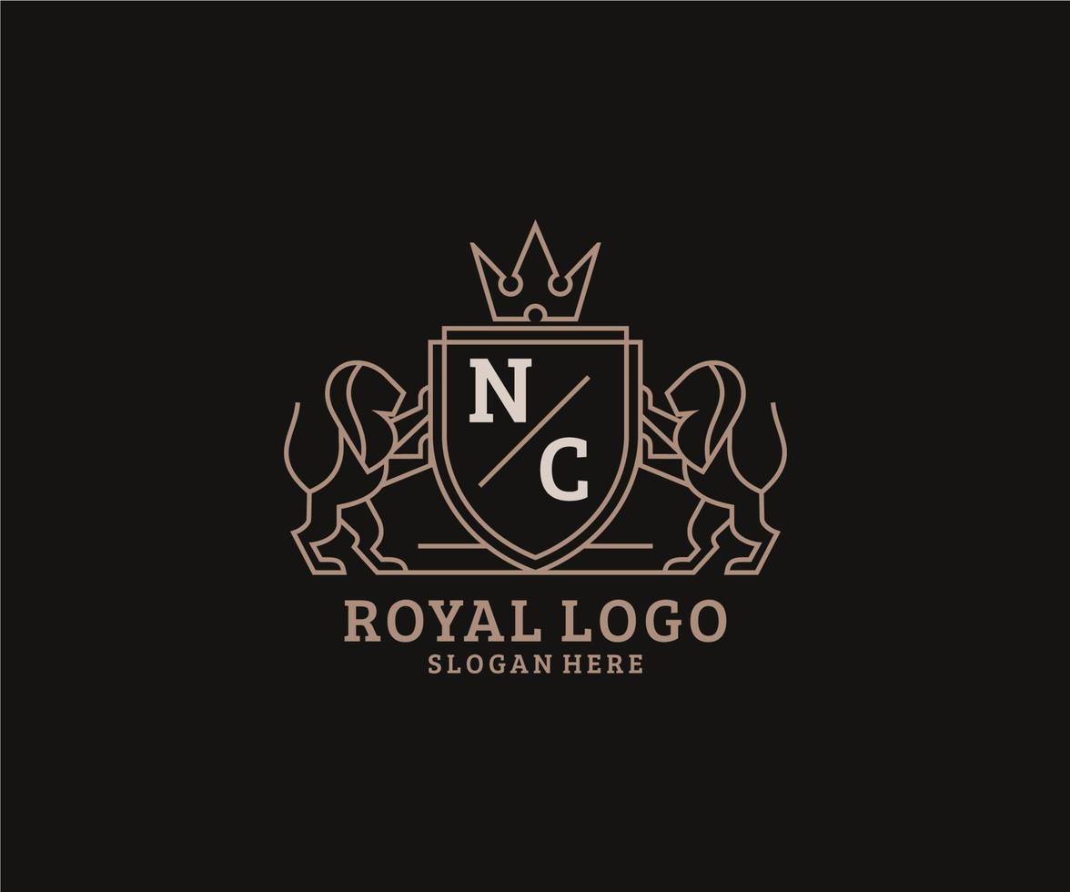 Initial NC Letter Lion Royal Luxury Logo template in vector art for Restaurant, Royalty, Boutique, Cafe, Hotel, Heraldic, Jewelry, Fashion and other vector illustration.