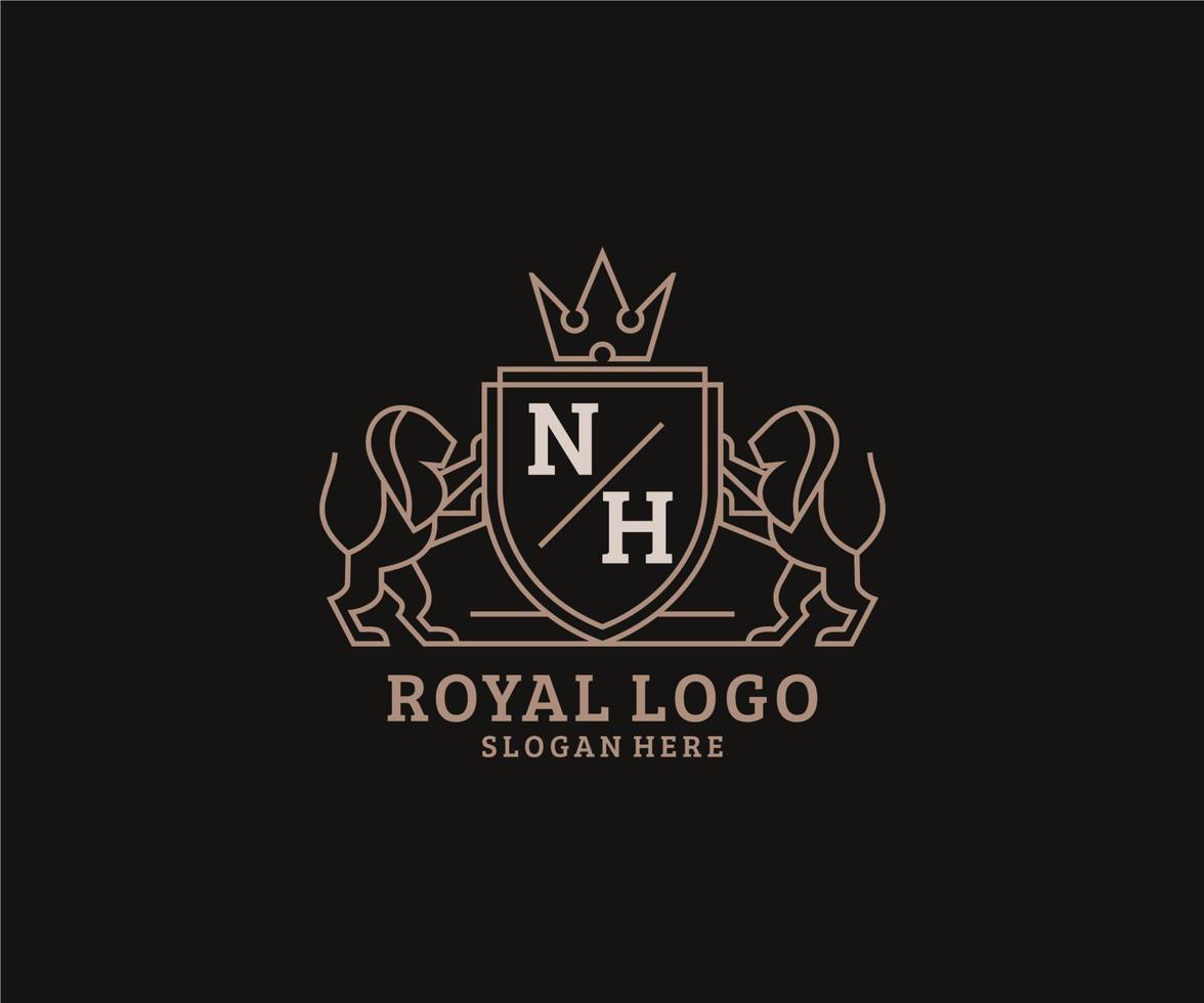 Initial NH Letter Lion Royal Luxury Logo template in vector art for Restaurant, Royalty, Boutique, Cafe, Hotel, Heraldic, Jewelry, Fashion and other vector illustration.
