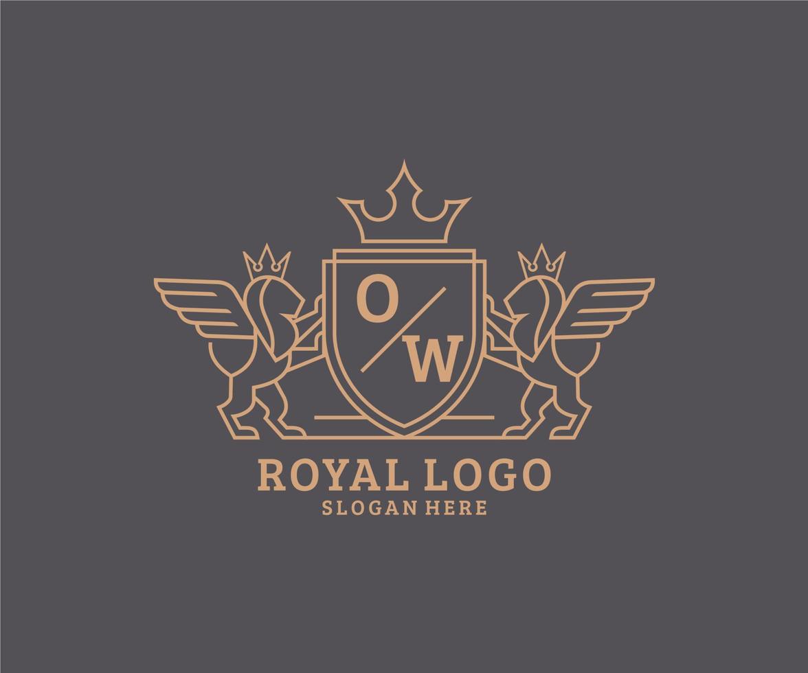 Initial OW Letter Lion Royal Luxury Heraldic,Crest Logo template in vector art for Restaurant, Royalty, Boutique, Cafe, Hotel, Heraldic, Jewelry, Fashion and other vector illustration.