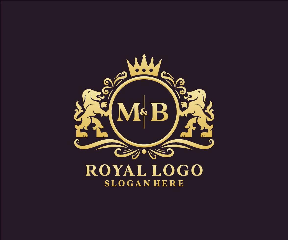 Initial MB Letter Lion Royal Luxury Logo template in vector art for Restaurant, Royalty, Boutique, Cafe, Hotel, Heraldic, Jewelry, Fashion and other vector illustration.