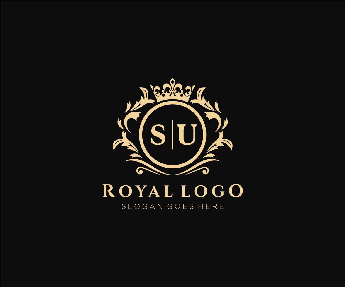 Initial SU Letter Luxurious Brand Logo Template, for Restaurant, Royalty, Boutique, Cafe, Hotel, Heraldic, Jewelry, Fashion and other vector illustration.