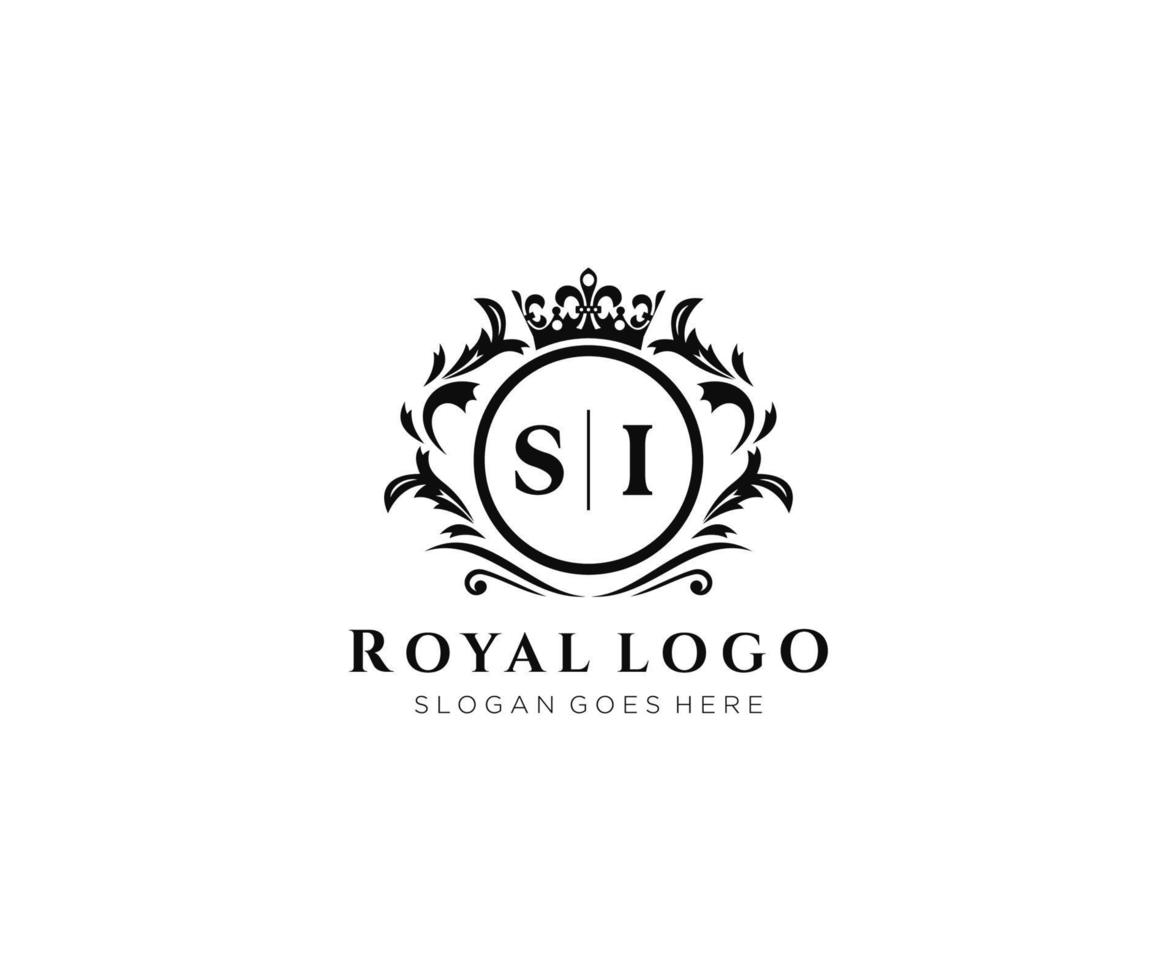 Initial SI Letter Luxurious Brand Logo Template, for Restaurant, Royalty, Boutique, Cafe, Hotel, Heraldic, Jewelry, Fashion and other vector illustration.