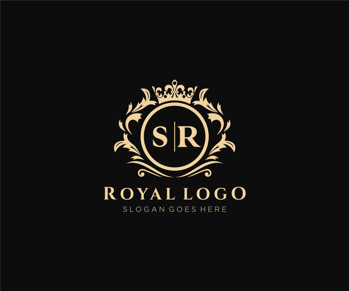 Initial SR Letter Luxurious Brand Logo Template, for Restaurant, Royalty, Boutique, Cafe, Hotel, Heraldic, Jewelry, Fashion and other vector illustration.