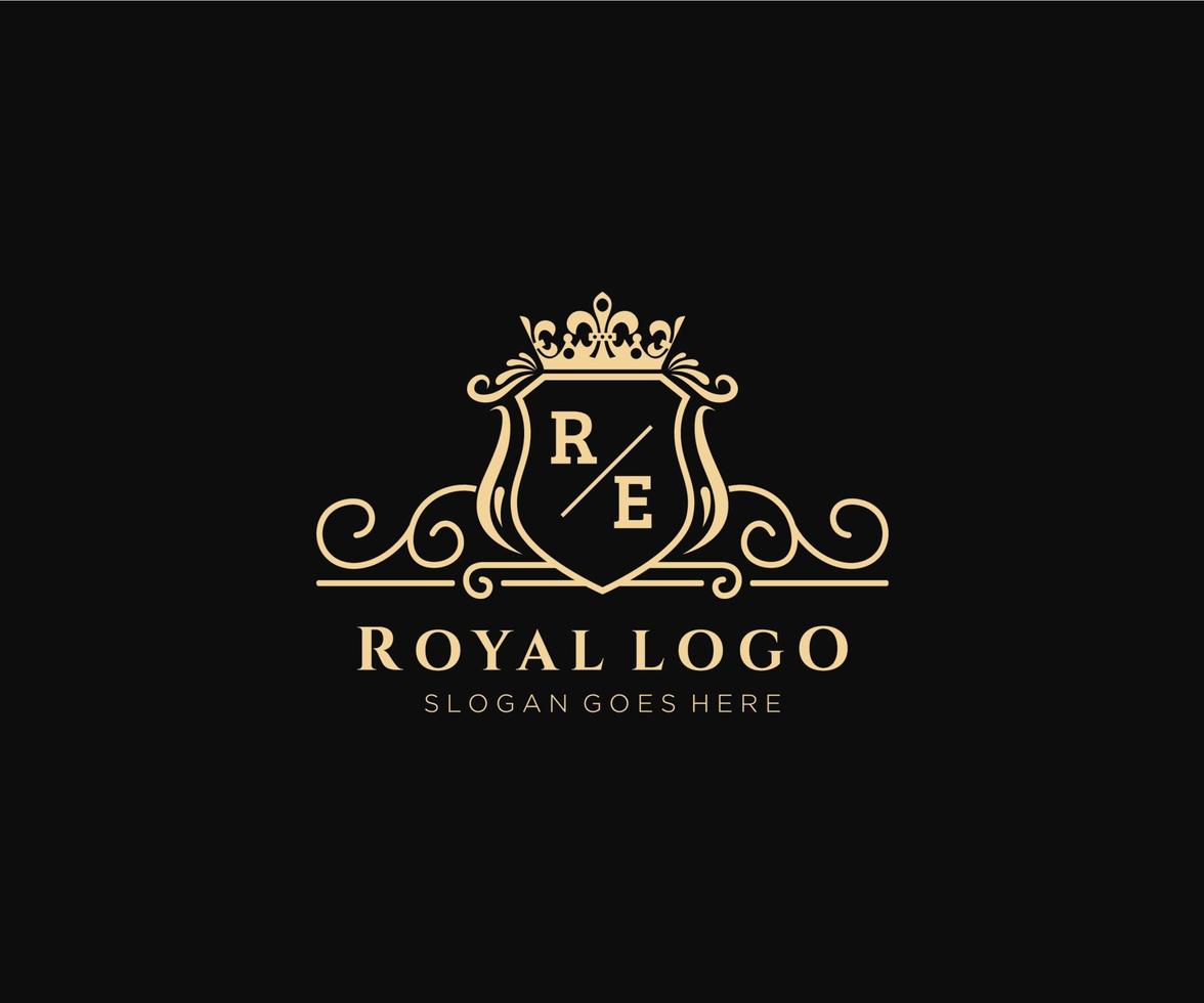 Initial RE Letter Luxurious Brand Logo Template, for Restaurant, Royalty, Boutique, Cafe, Hotel, Heraldic, Jewelry, Fashion and other vector illustration.