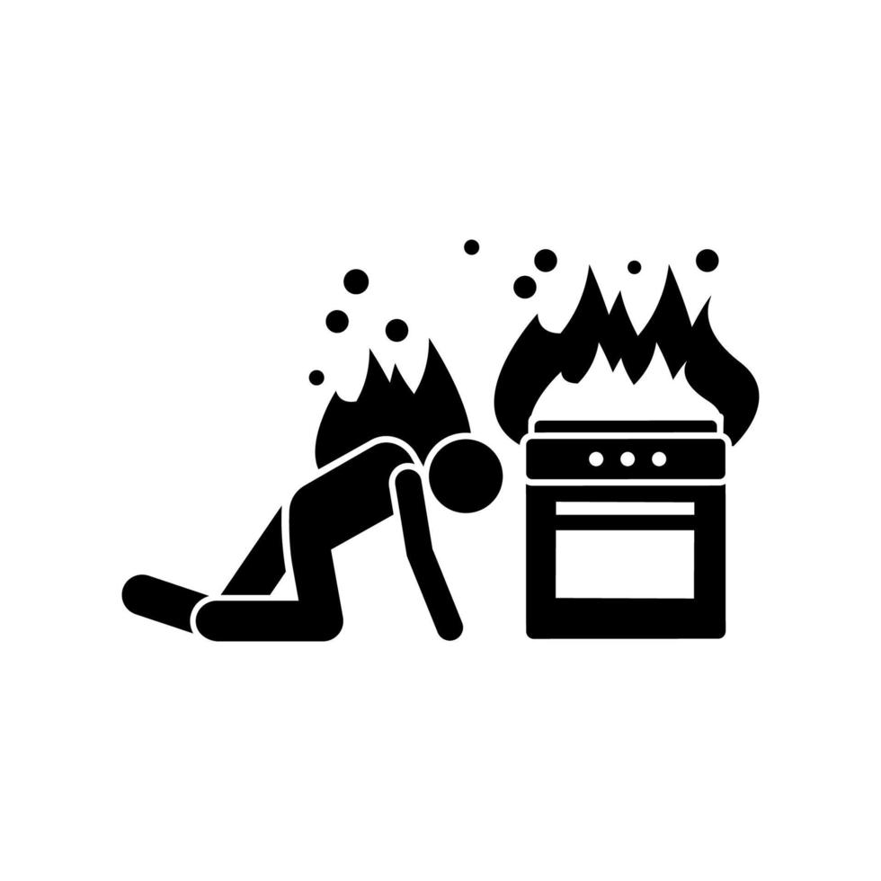 Gas stove, bomb, fire, man vector icon