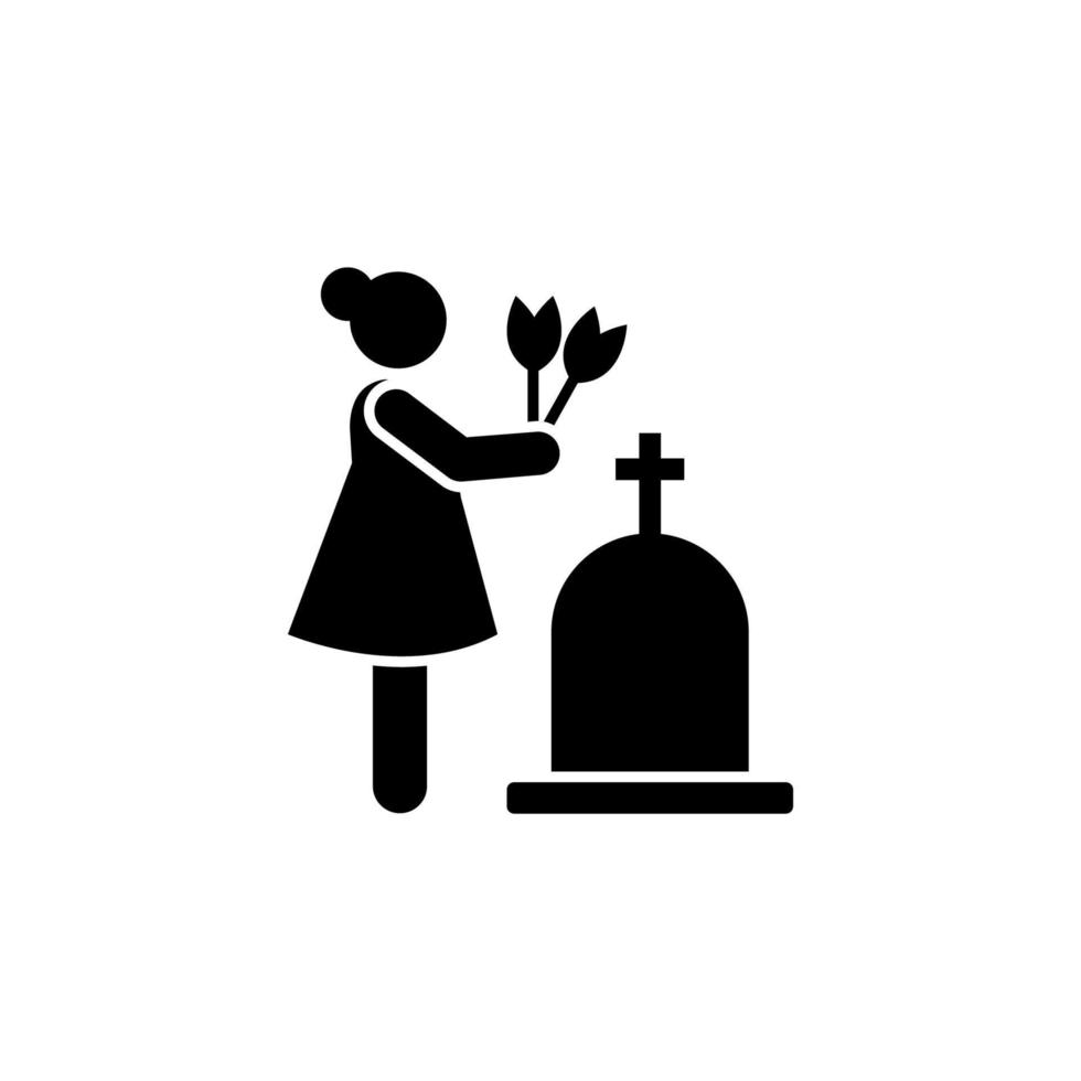 Woman dead funeral sorrow flower vector icon