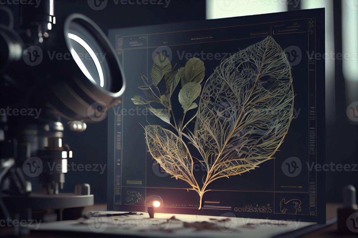 un científico en un biotecnología laboratorio conduce un experimentar en un planta a crear nuevo drogas y piel cuidado productos Ciencias y desarrollo concepto. ai generativo ilustración foto