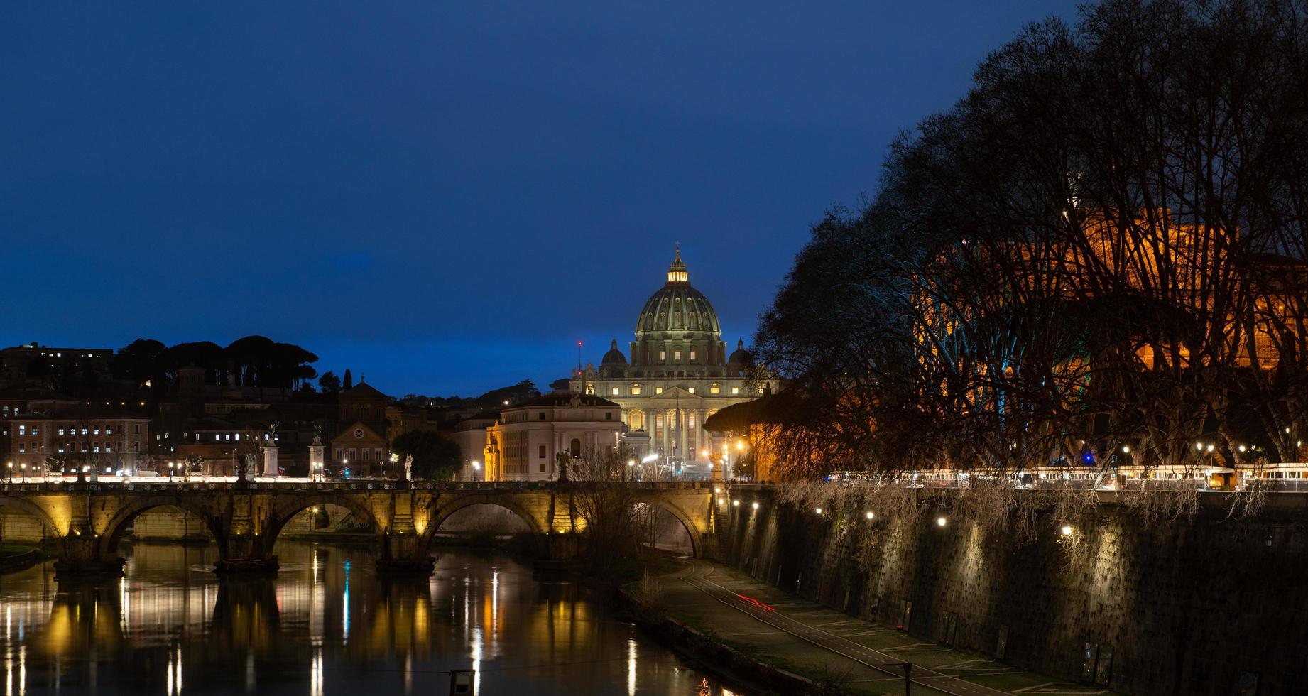 Rome 2023 St. Peter's Basilica illuminated at night photo