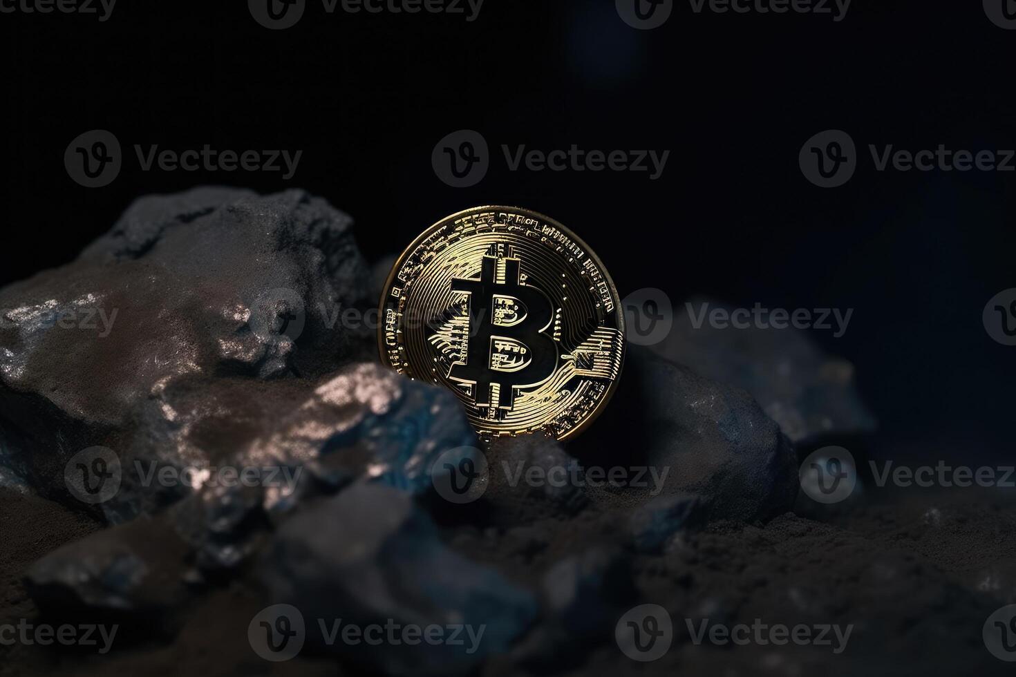 Bitcoin crypto currency mined directly from ore created with technology. photo