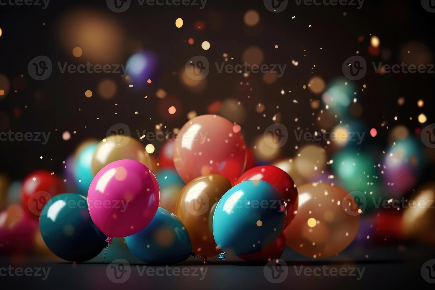 A festive background with colorful balloons created with technology. photo