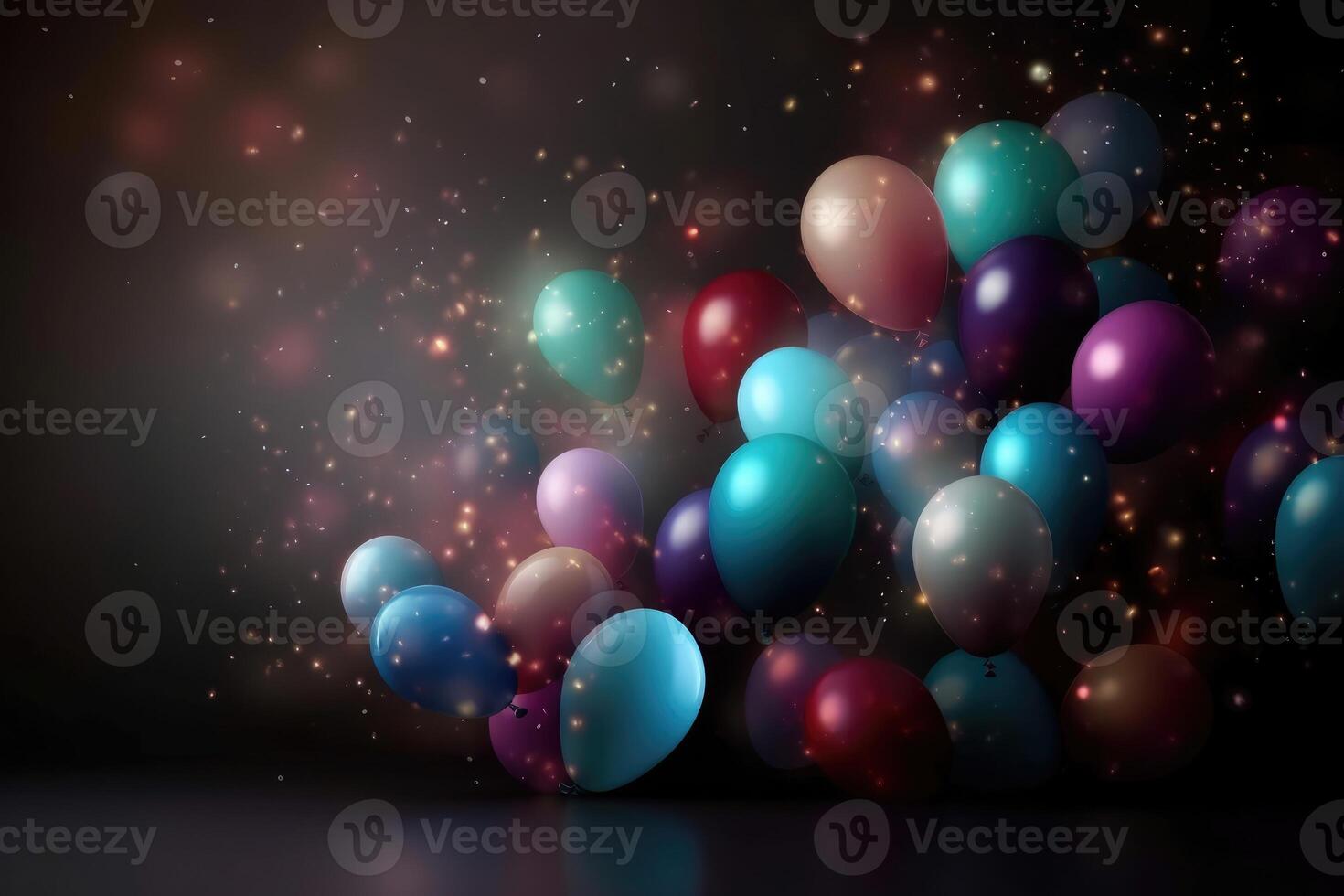 A festive background with colorful balloons created with technology. photo