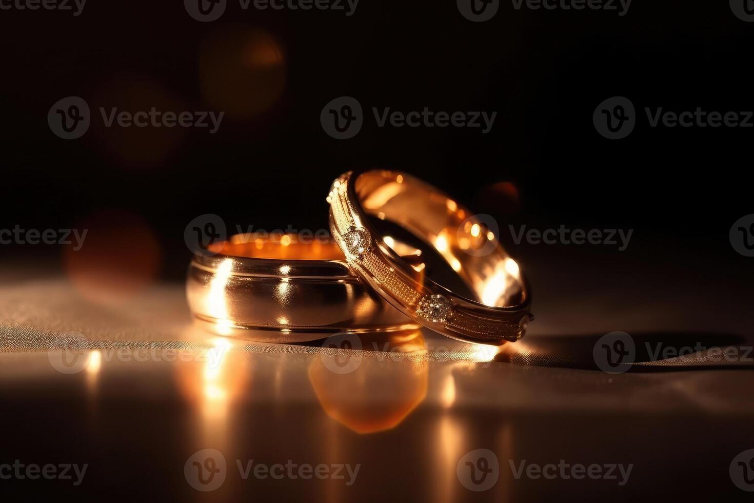 Two wedding rings made of light and energy created with technology. photo