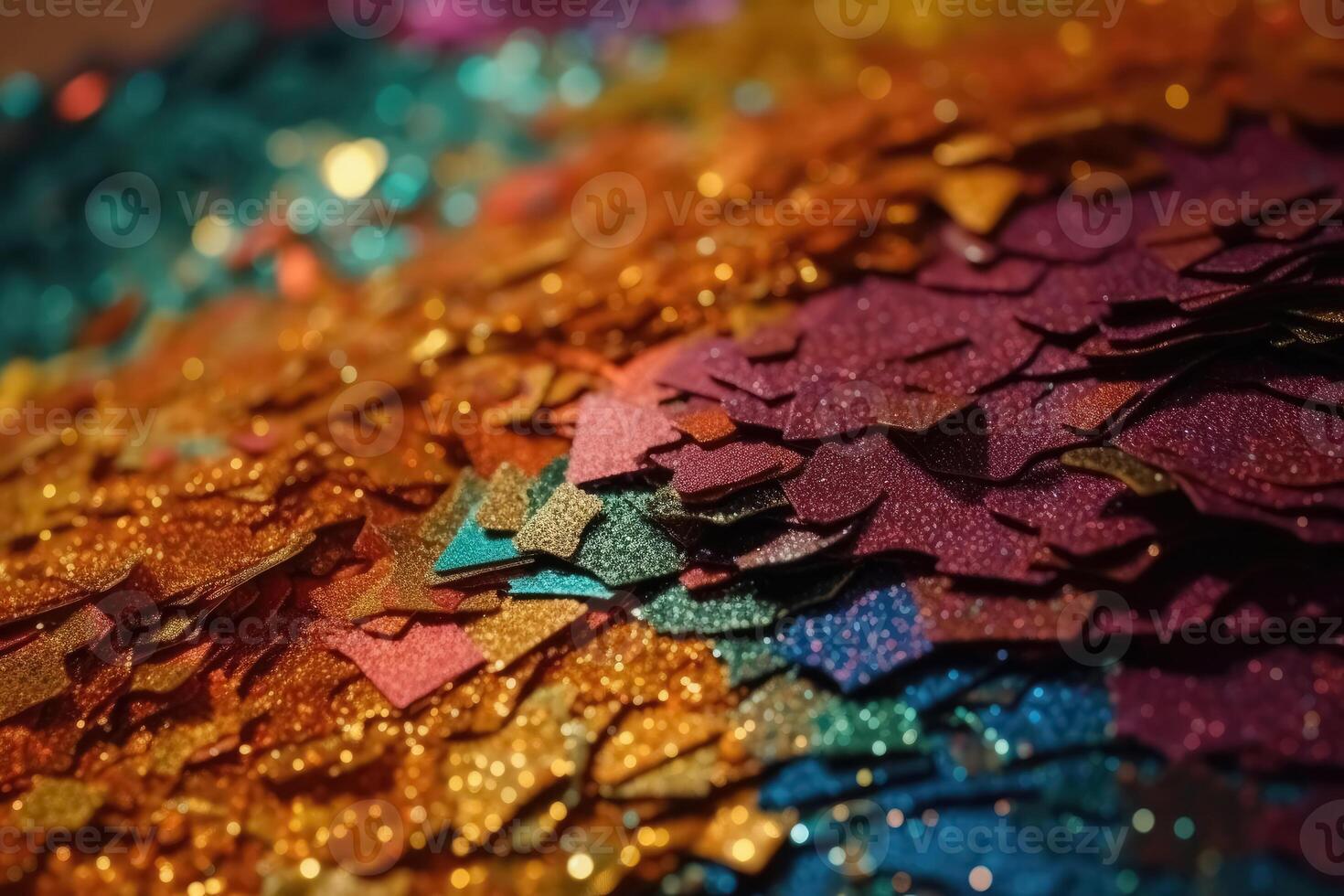 Photo realistic background texture of colourful glittering paper from above created with technology.