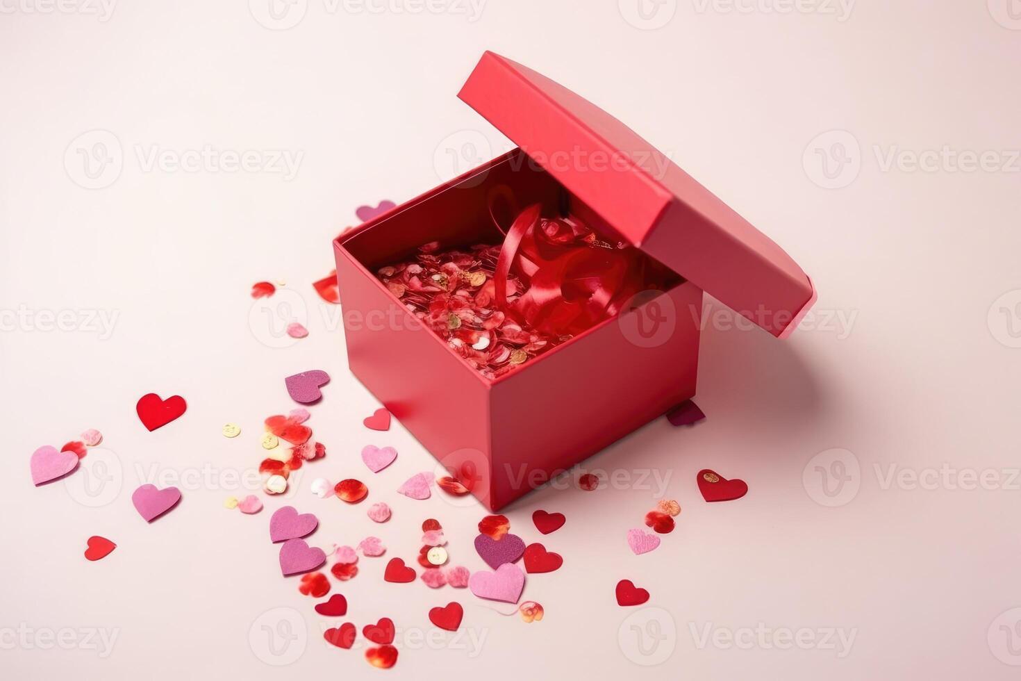 A beautiful valentine present box on a light background created with technology. photo