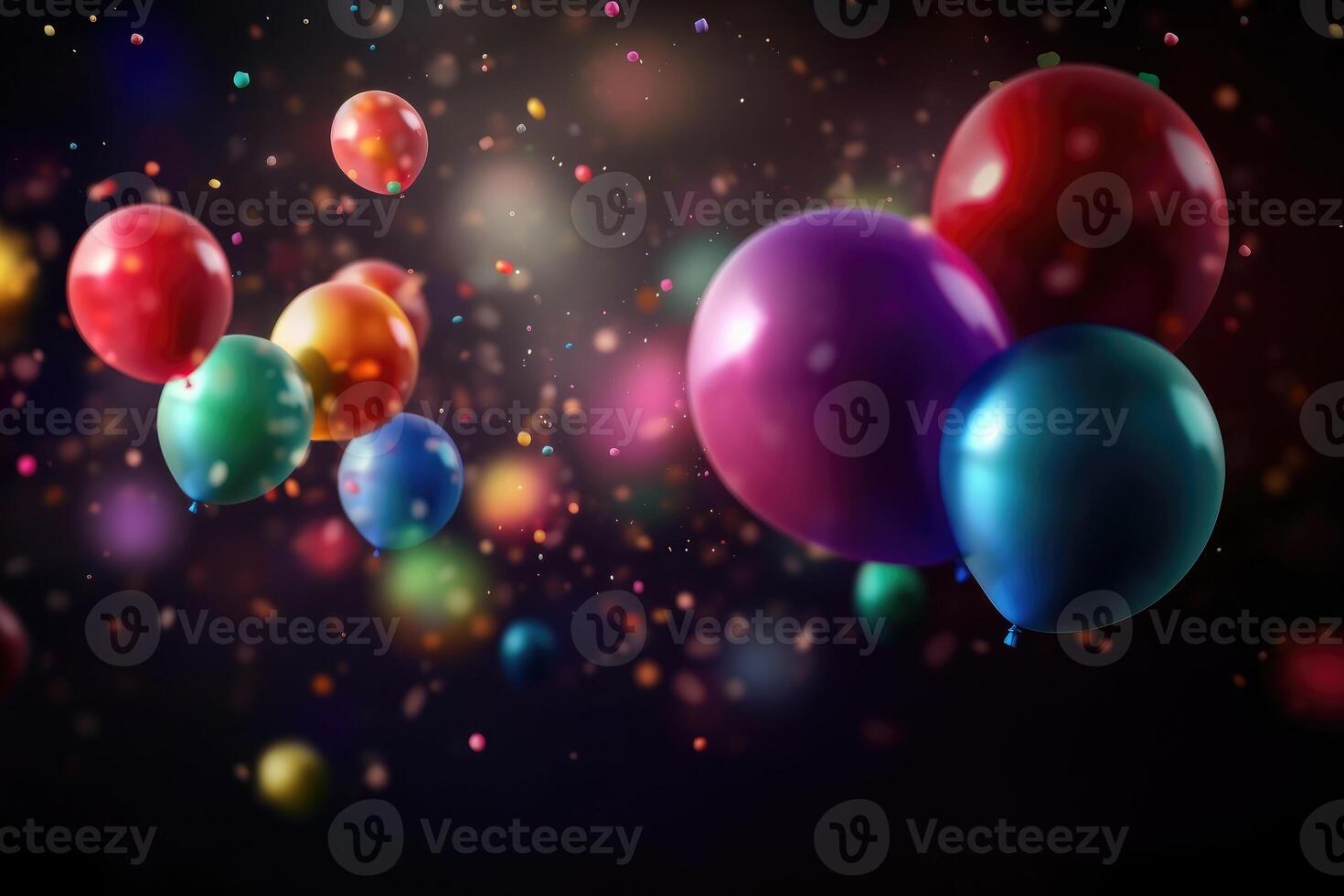 A festive background with colorful balloons created with technology. photo