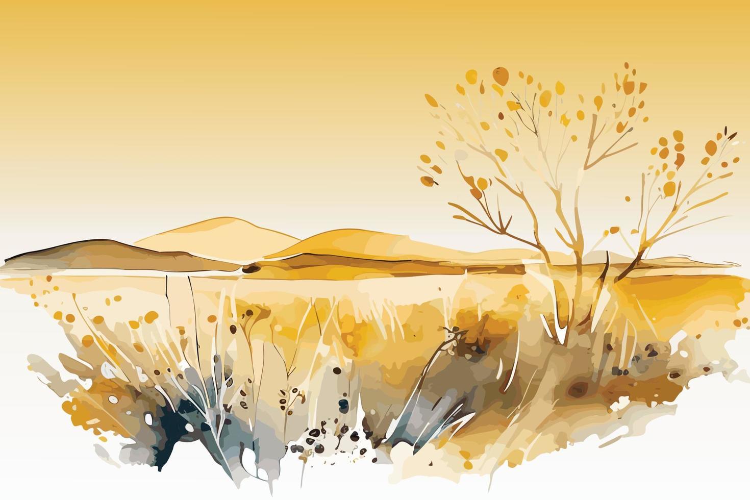 watercolor golden fields with crops illustration design vector