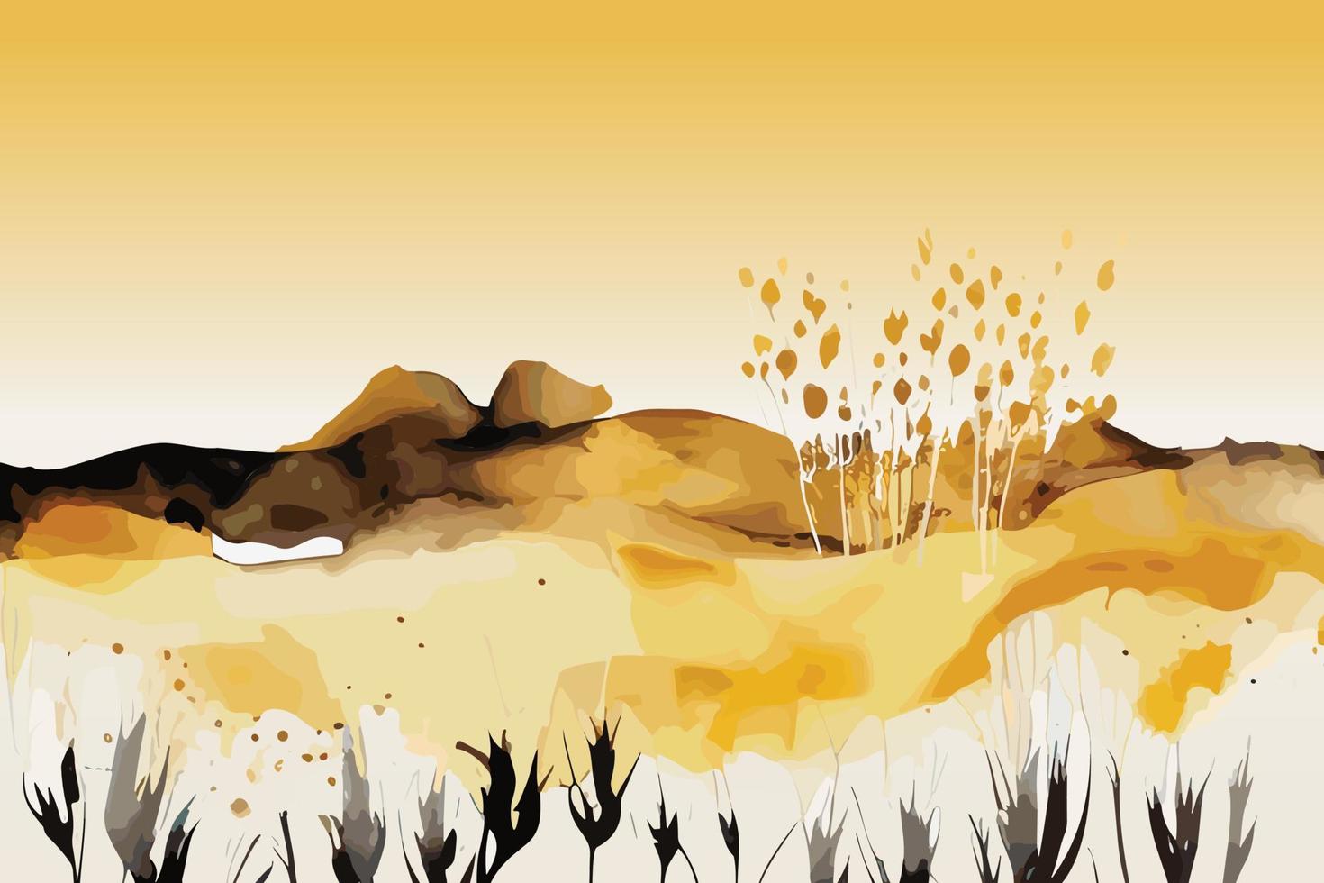 watercolor golden fields with crops illustration design vector