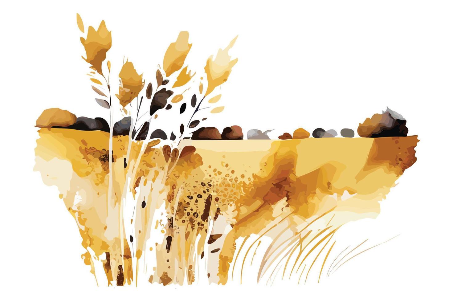 watercolor golden fields with crops illustration design vector
