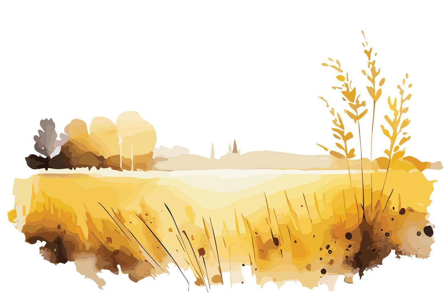 watercolor golden fields with crops illustration design vector