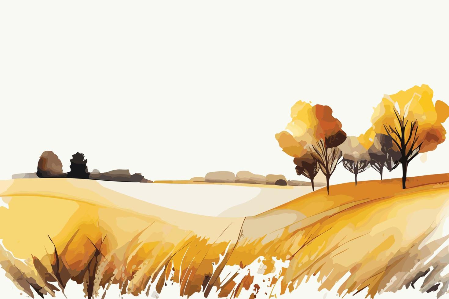 watercolor golden fields with crops illustration design vector