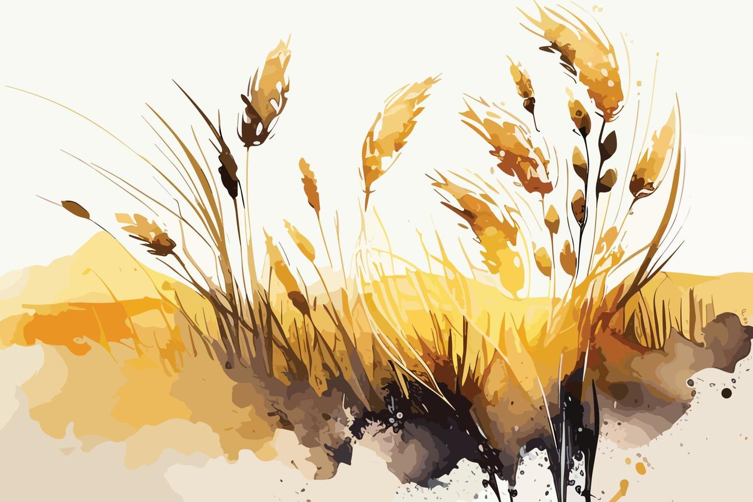 watercolor golden fields with crops illustration design vector