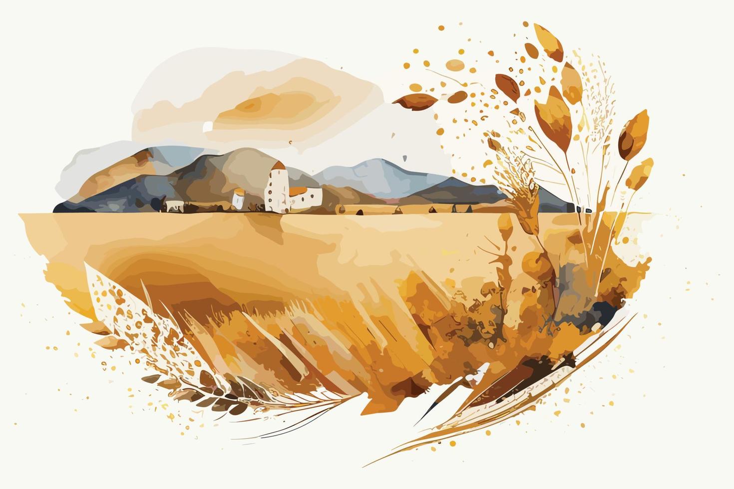 watercolor golden fields with crops illustration design vector