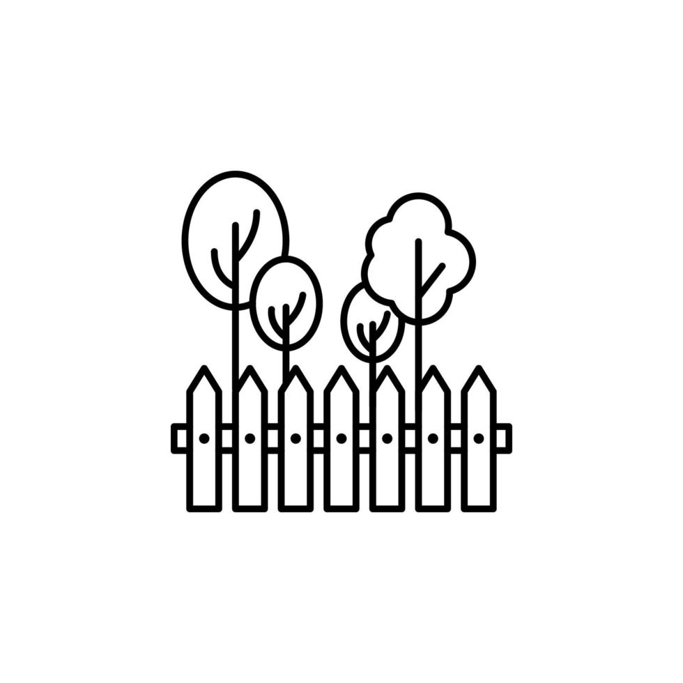 Fence, trees, garden vector icon