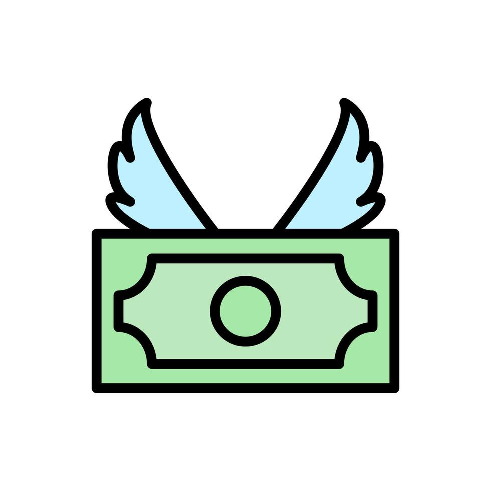 dólar dinero alas vector icono