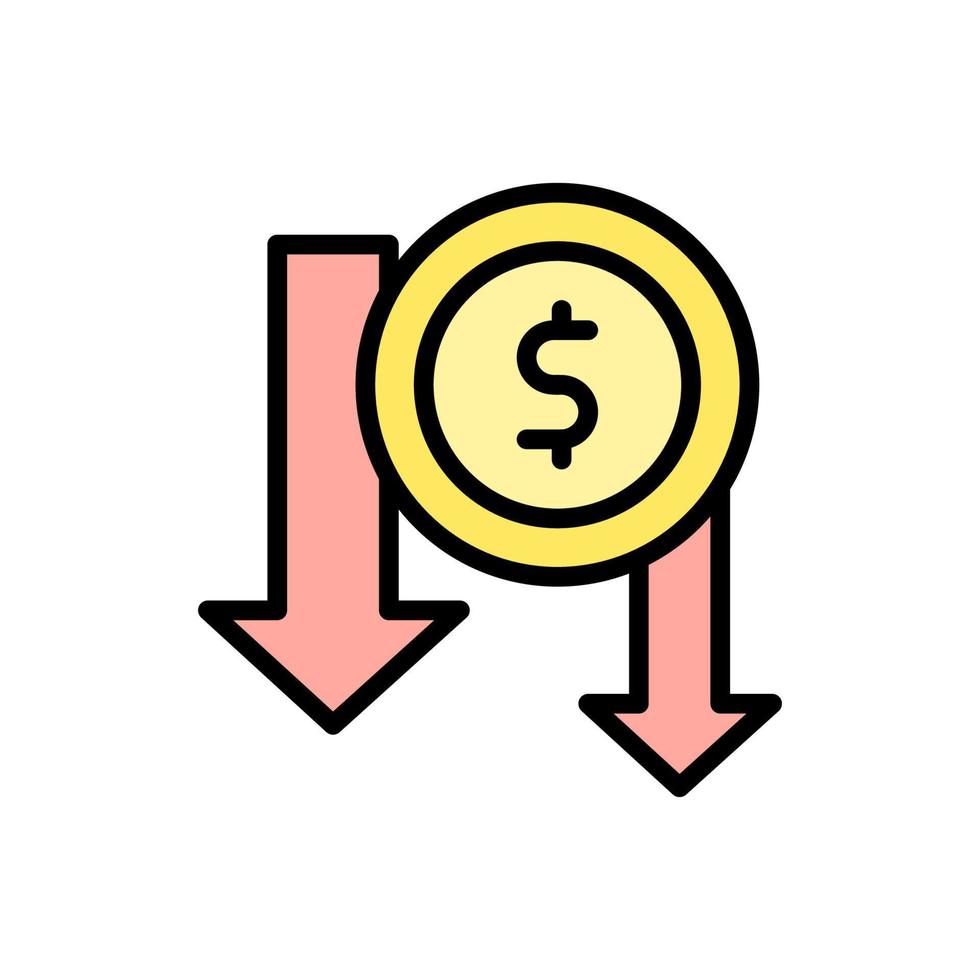 arrow down coin dollar vector icon