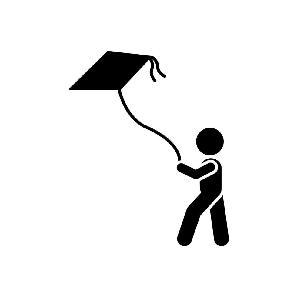 Kite, boy, play, child vector icon