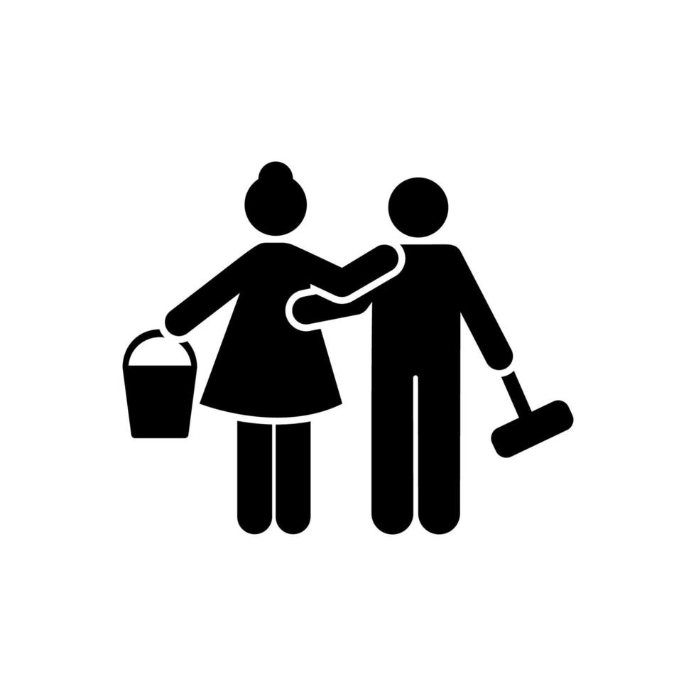 Cleaning man woman vector icon