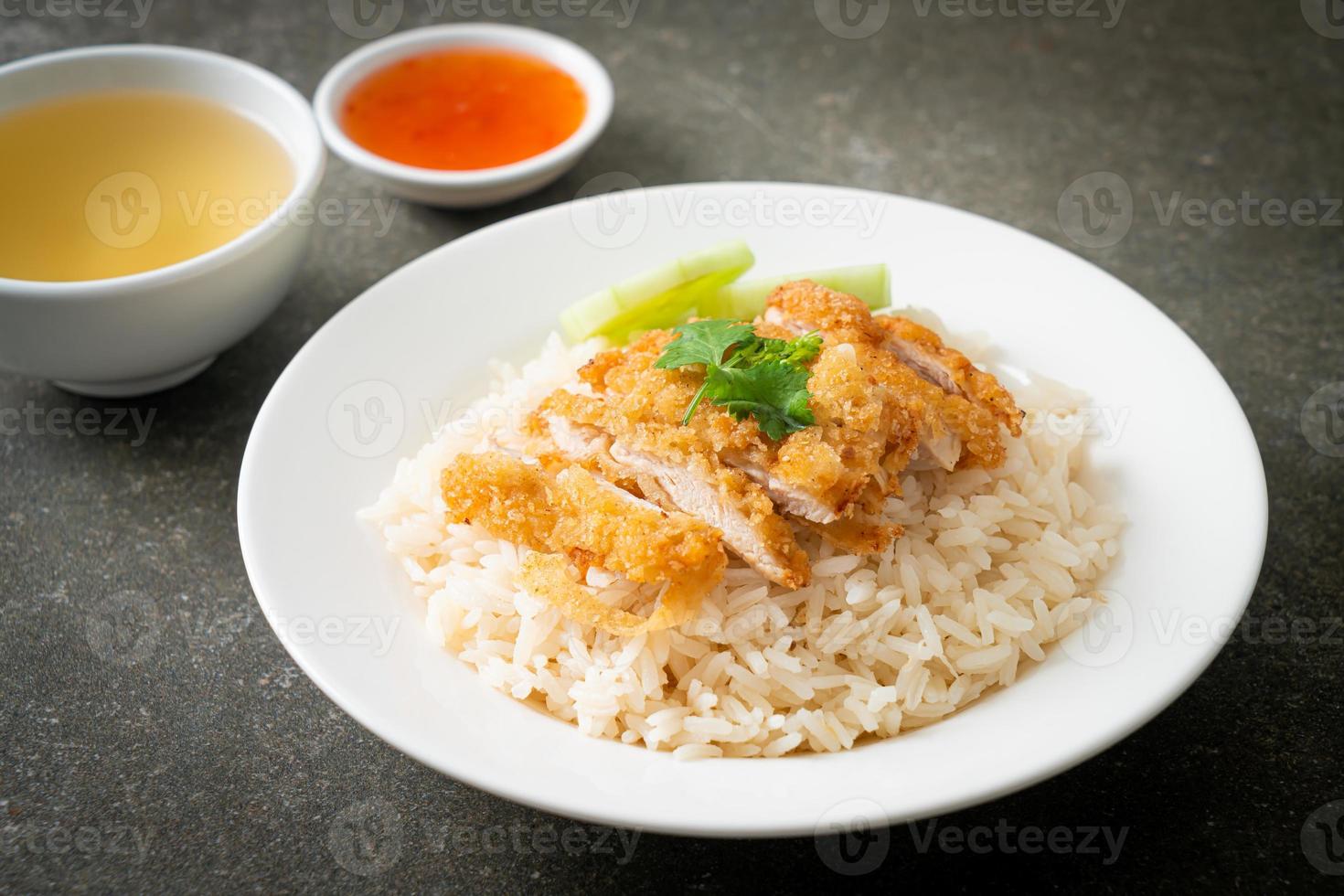 Steamed Rice with Fried Chicken or Hainanese Chicken Rice photo