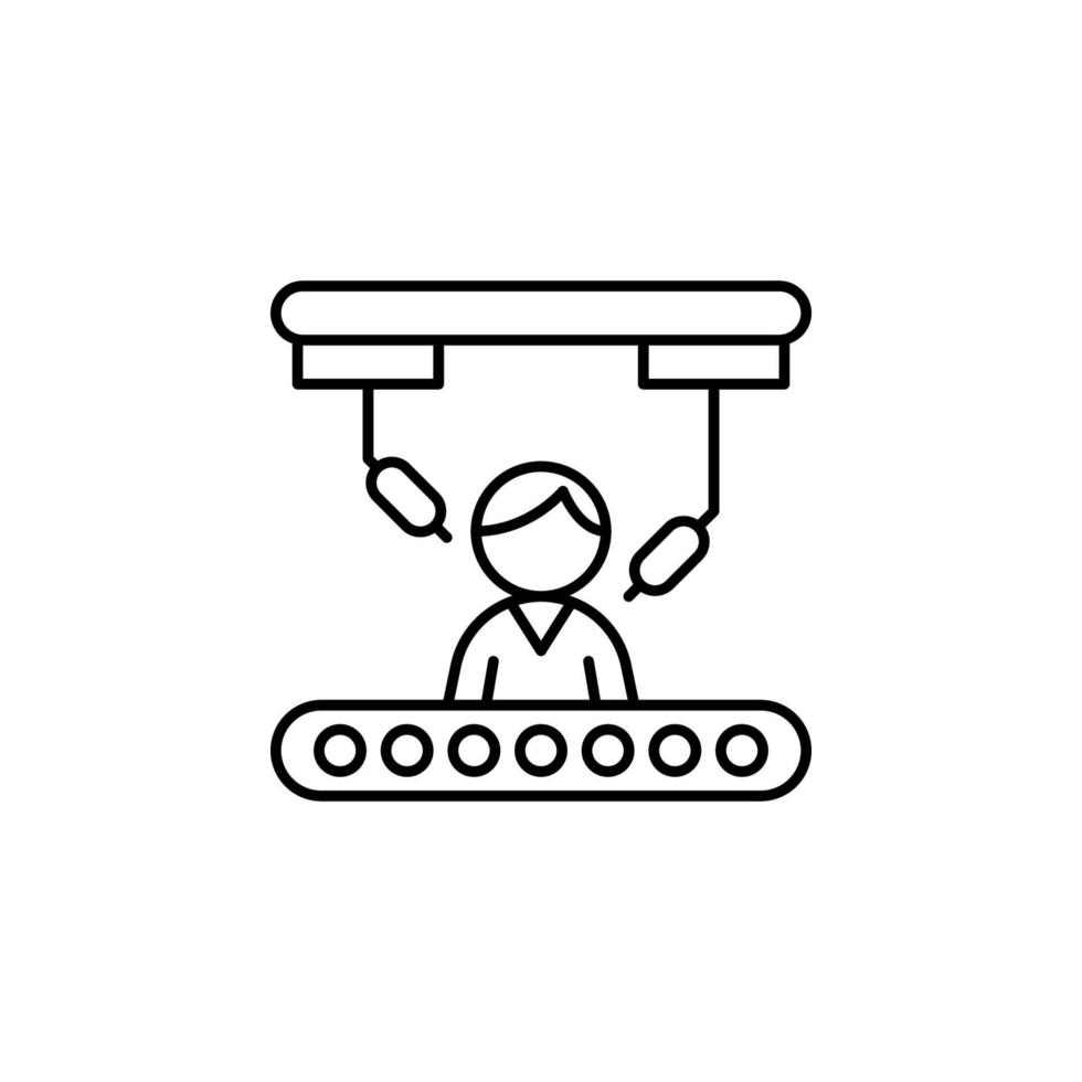 Robot arm man conveyor invention vector icon