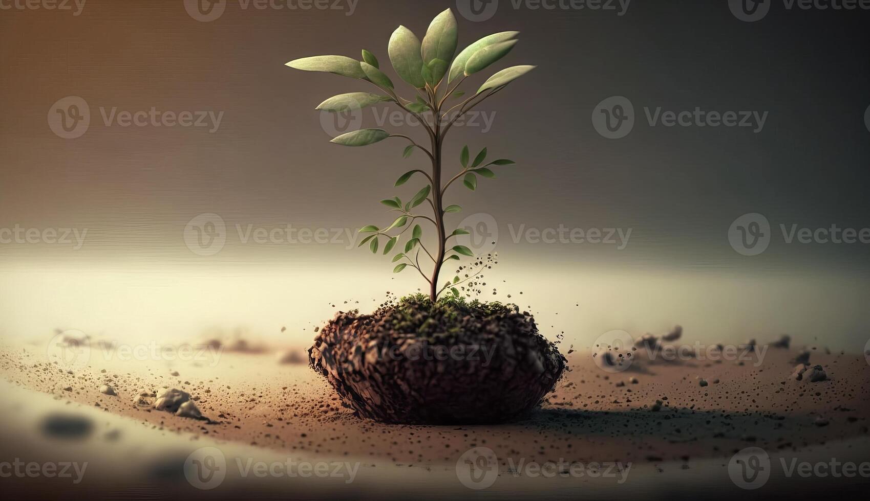 A young plant grows from the ground. photo