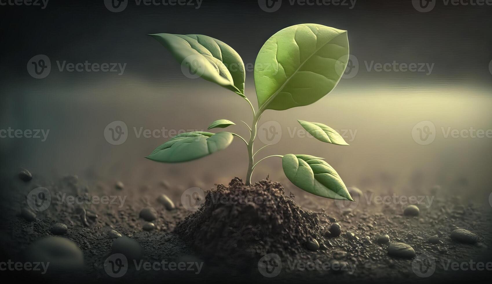 A young plant grows from the ground. photo