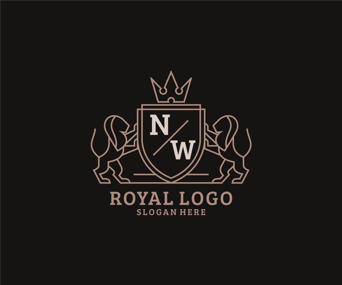 plantilla de logotipo de lujo real de león de letra nw inicial en arte vectorial para restaurante, realeza, boutique, cafetería, hotel, heráldica, joyería, moda y otras ilustraciones vectoriales. vector