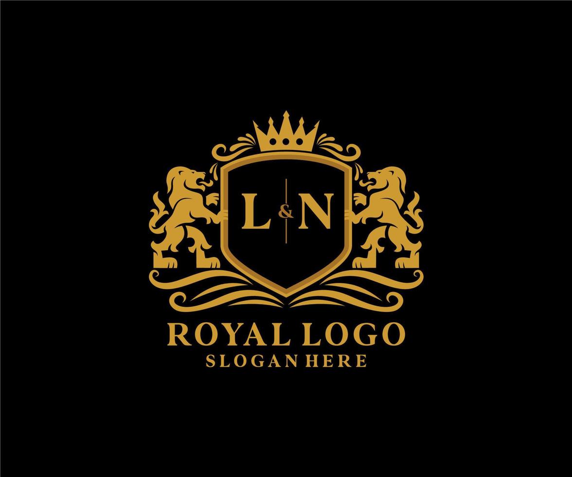 Plantilla inicial de logotipo de lujo real de león con letra ln en arte vectorial para restaurante, realeza, boutique, café, hotel, heráldica, joyería, moda y otras ilustraciones vectoriales. vector