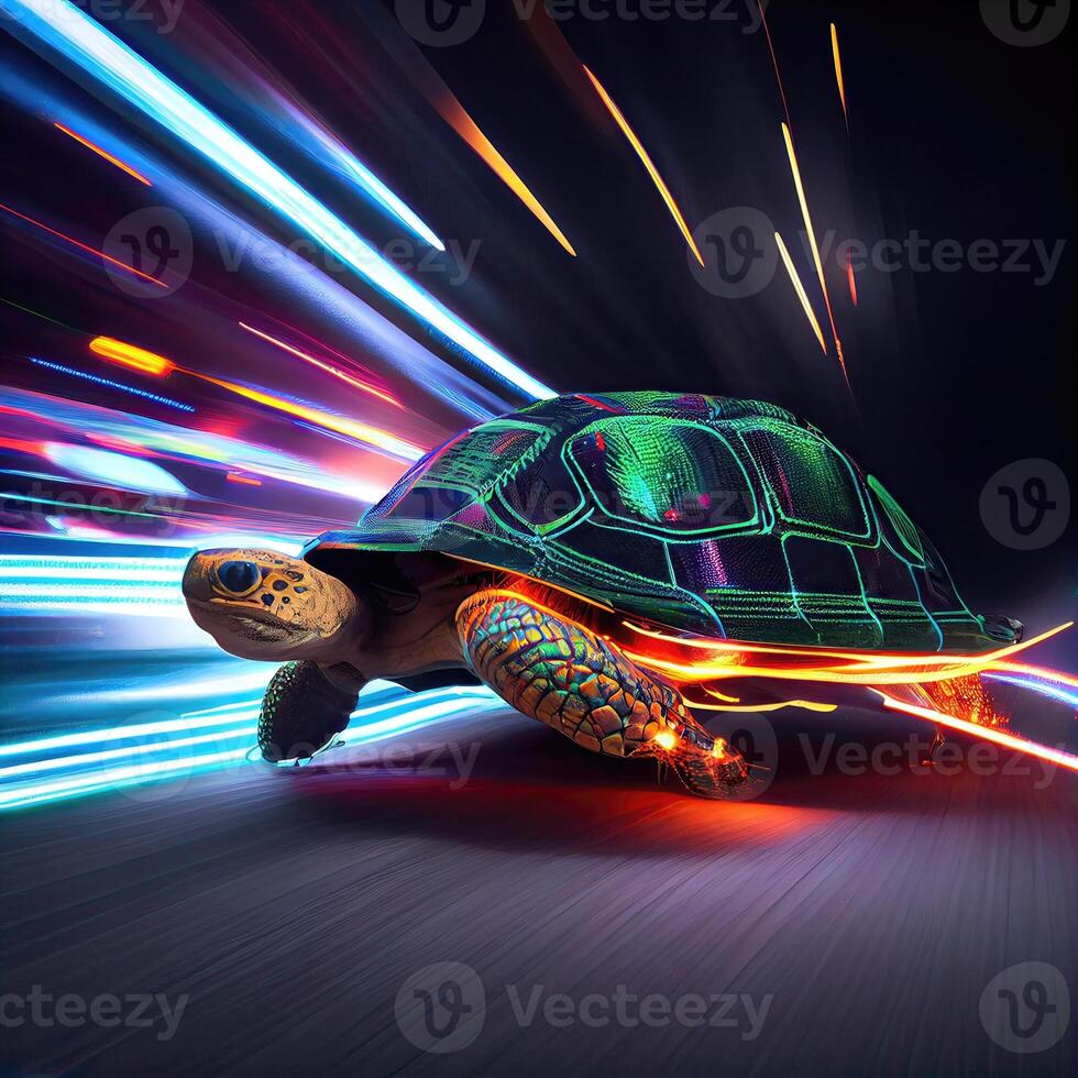 cute turtle crawl fast with speed motion blur, Commuting concept with Very fast turtle running in the streets. photo