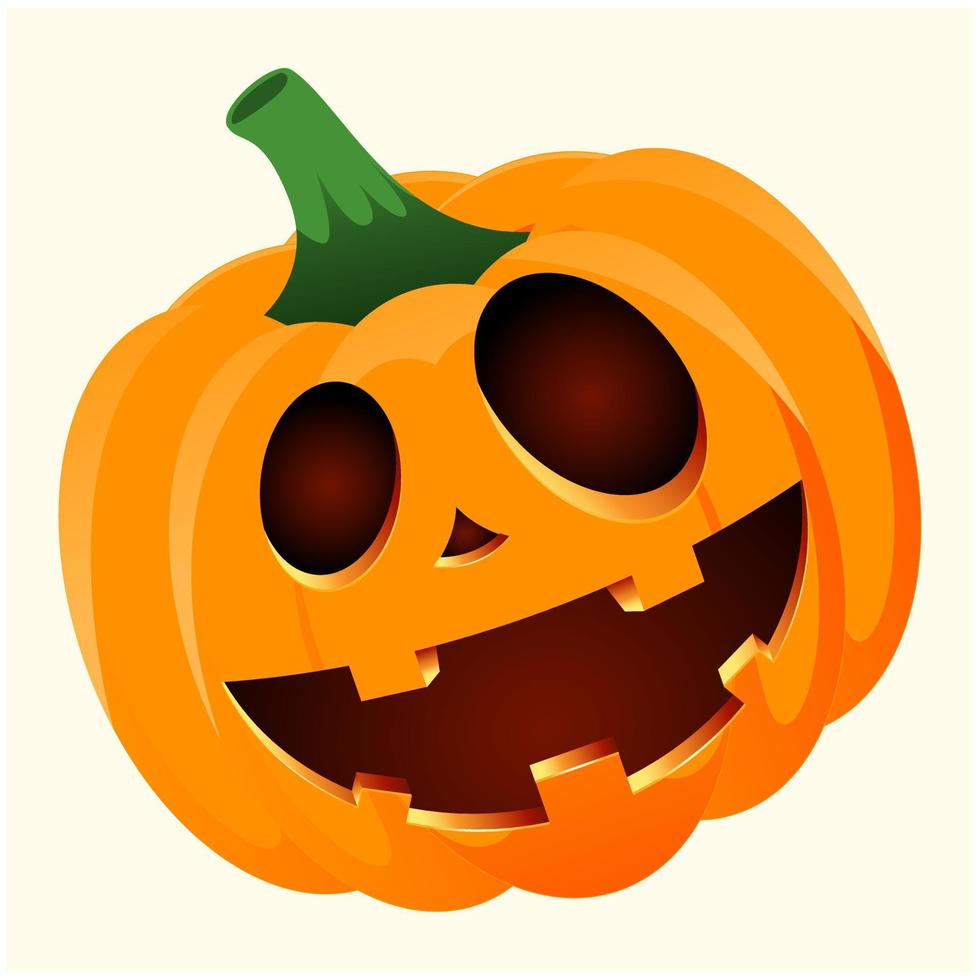 Halloween pumpkin with happy face on light background. Vector cartoon illustration.