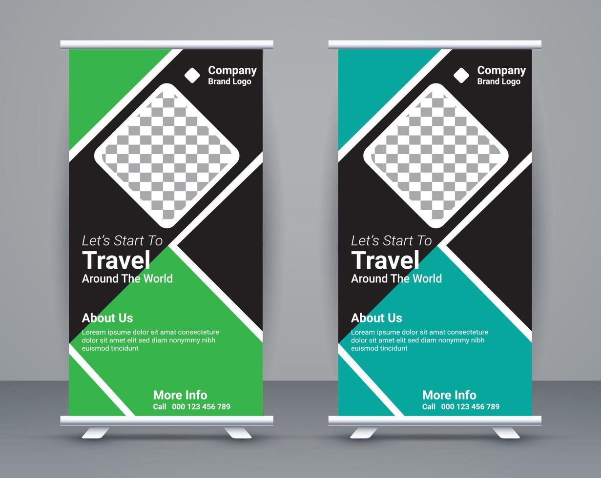 Roll up banner template  and travel banner design  free vector