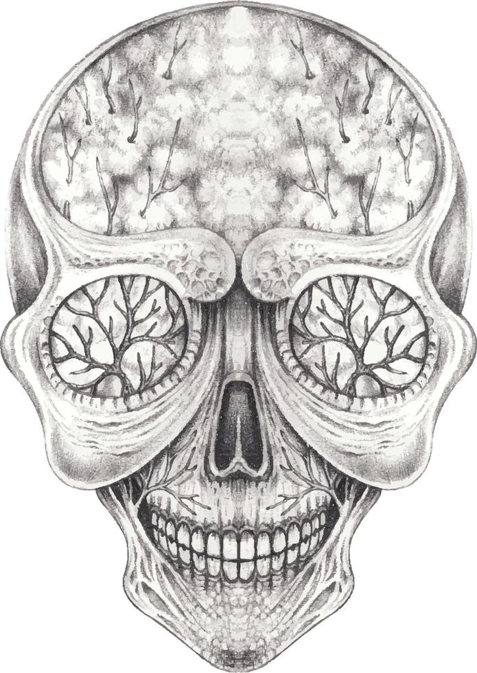 Art surreal skull. Hand drawing and make graphic vector. vector