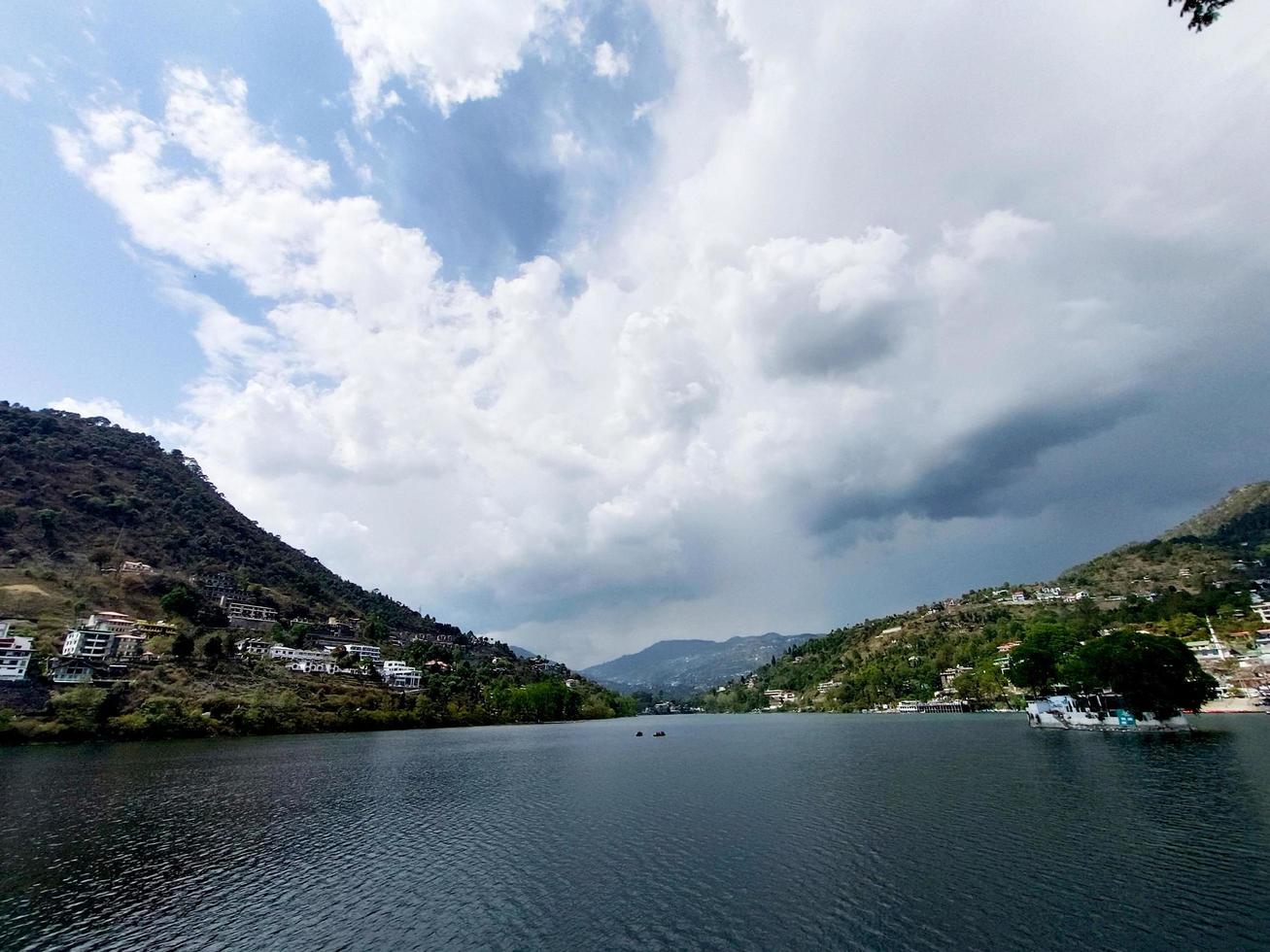 View of nainital lake on a clear cloud, and mountain photo