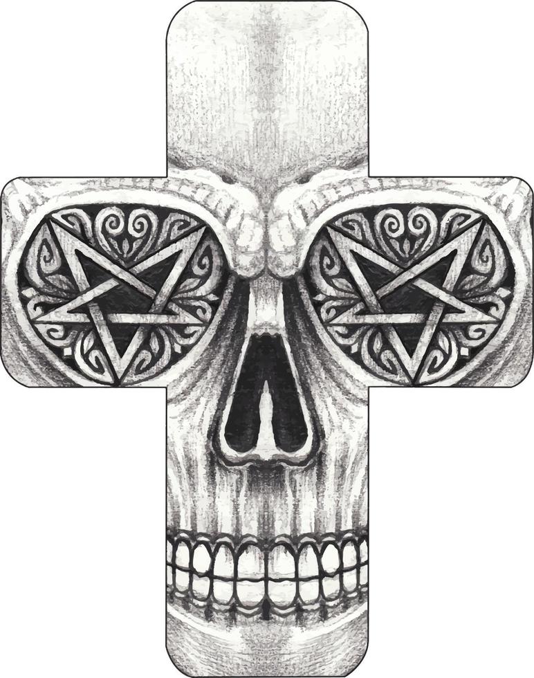 Art fancy skull cross. Hand drawing and make graphic vector. vector