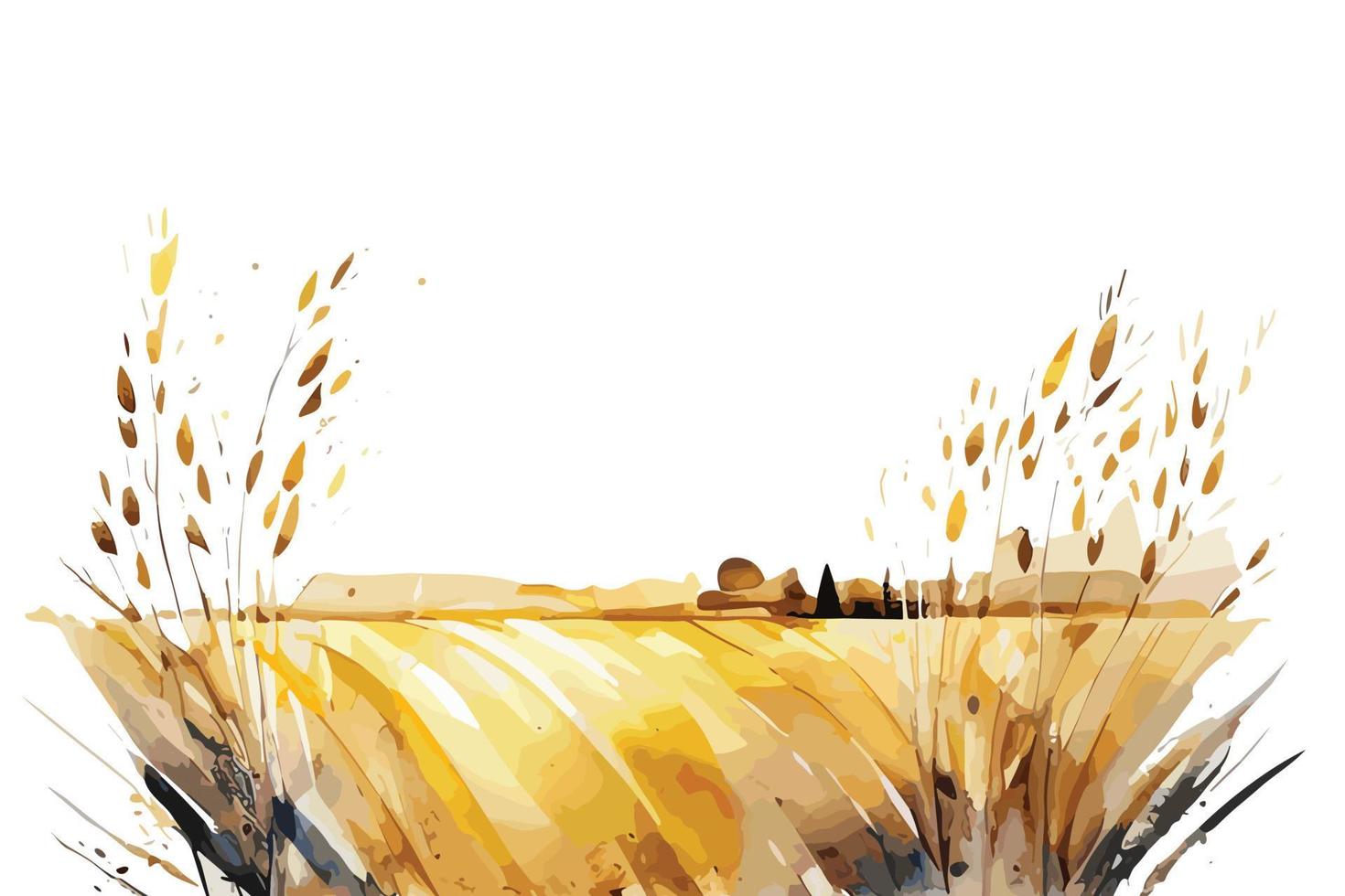 watercolor golden fields with crops illustration design vector