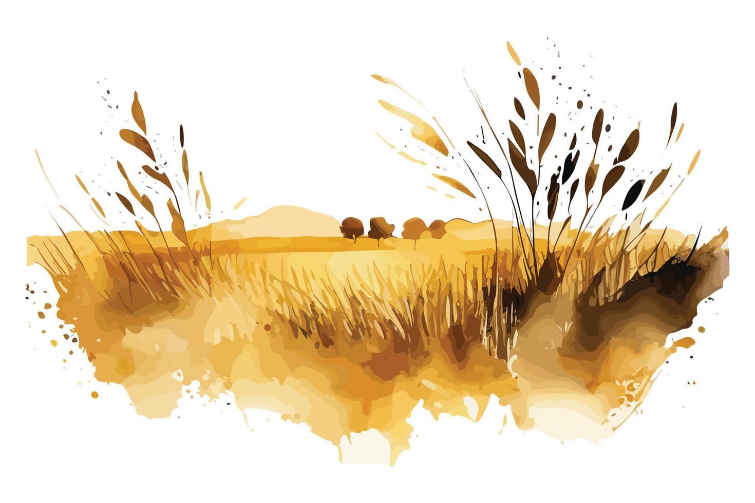 watercolor golden fields with crops illustration design vector